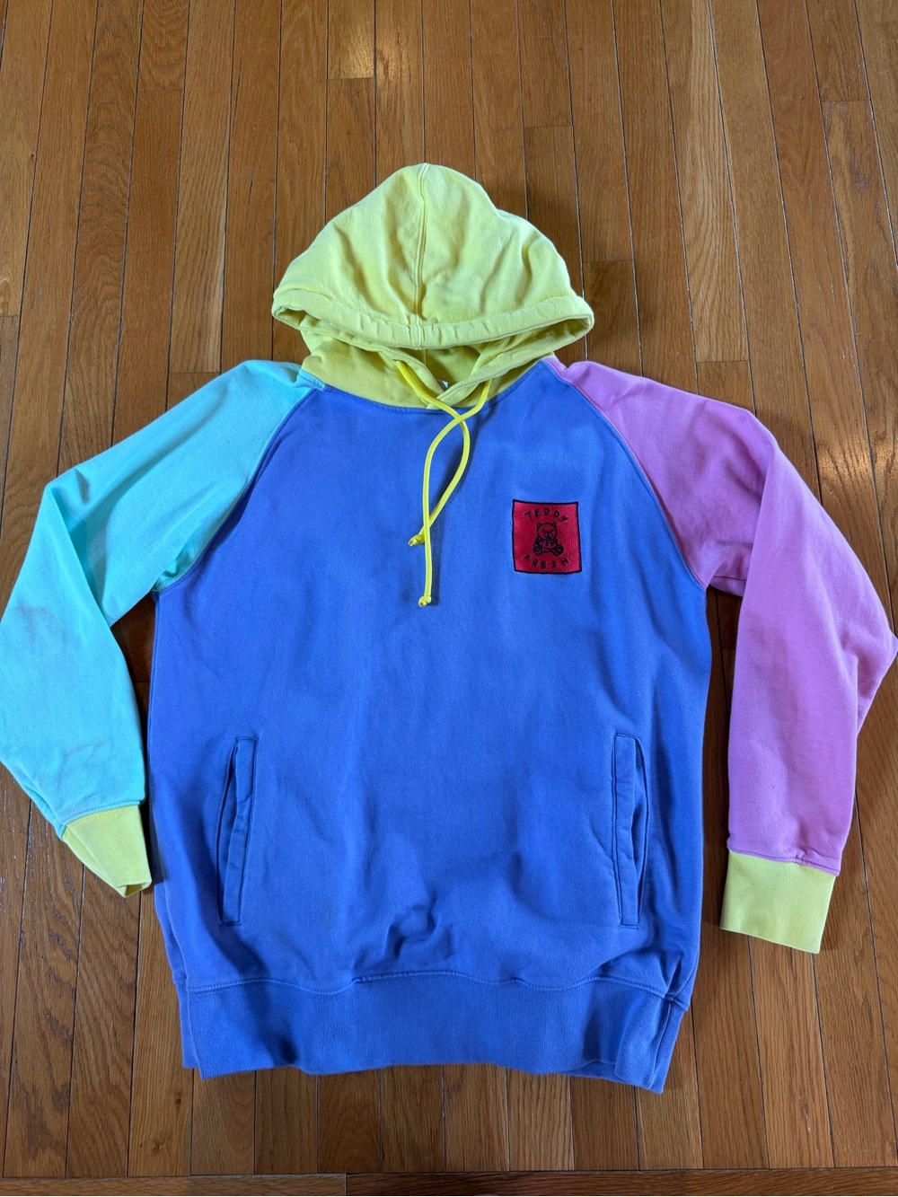 Teddy Fresh pastel colorblock pullover hoodie sweatshirt sz medium